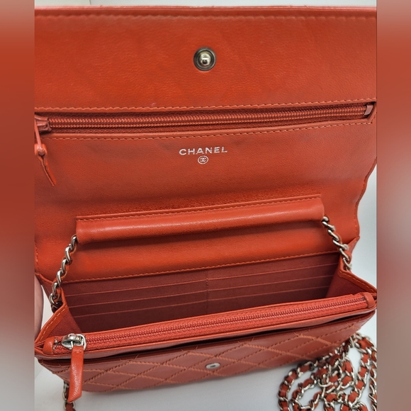 CHANEL RARE Orange Diamond Wild Stitch Lambskin WOC Crossbody - Picture 9 of 13